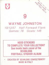 1983 Scanlens VFL Stickers #9 Wayne Johnston Back